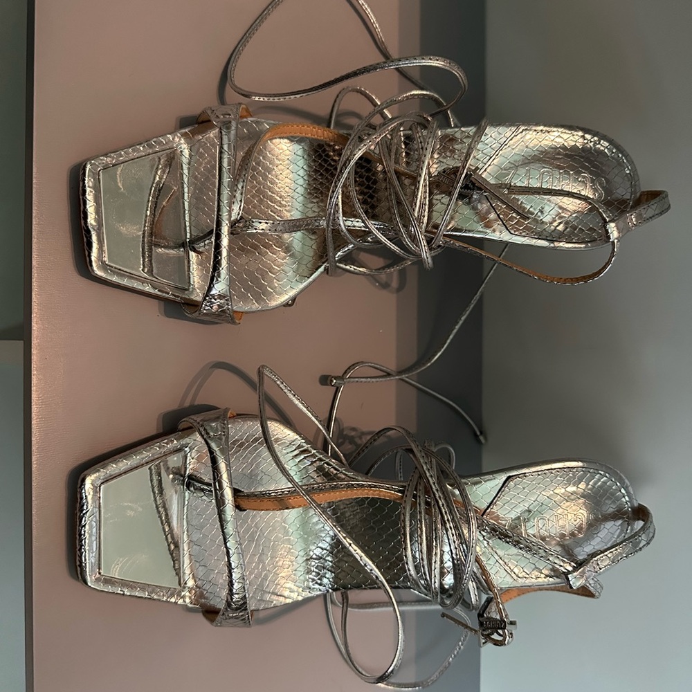 Silver Lace up Schutz Heels